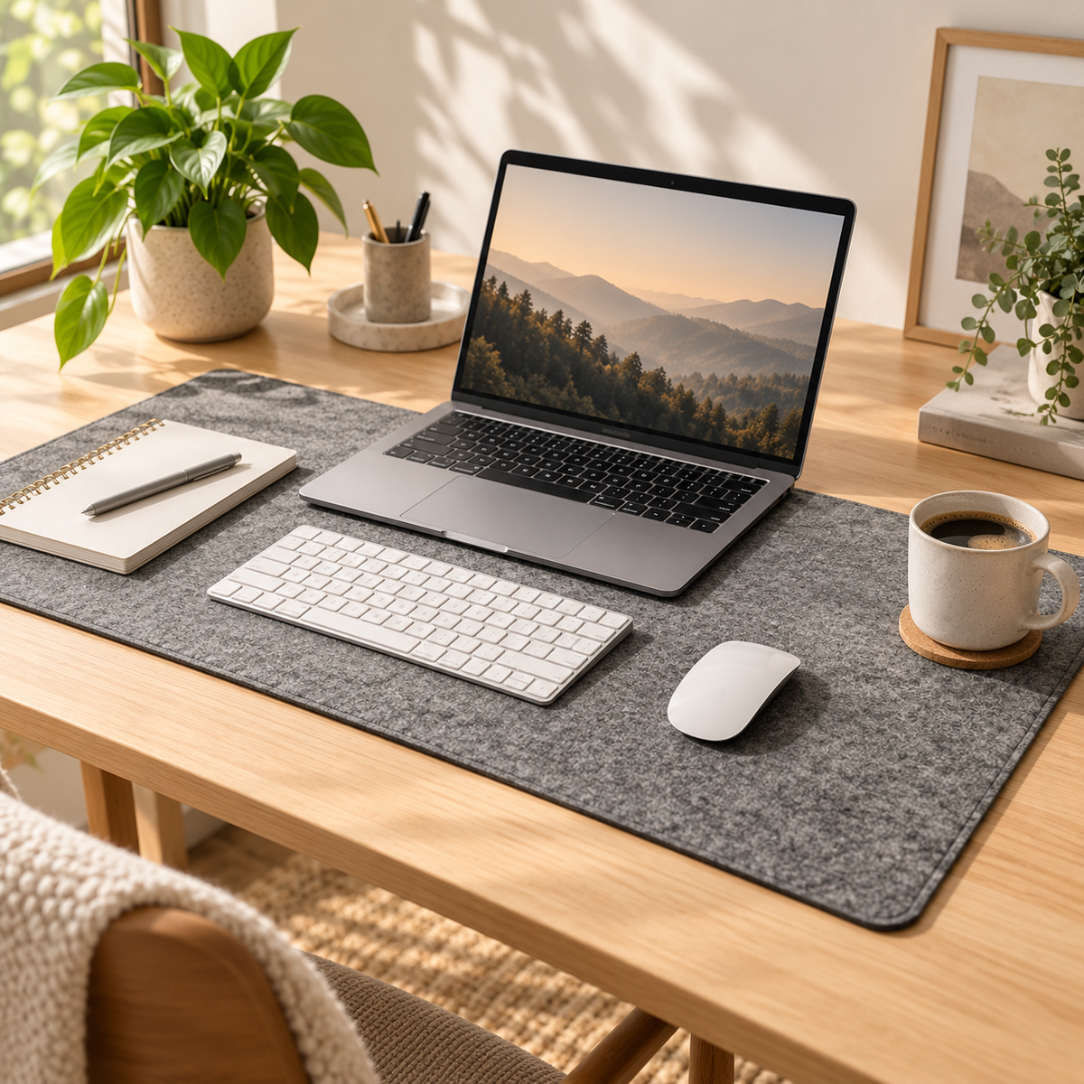 NESTELIOX Premium Felt Desk Mat — Natural Merino Wool Workspace Essential