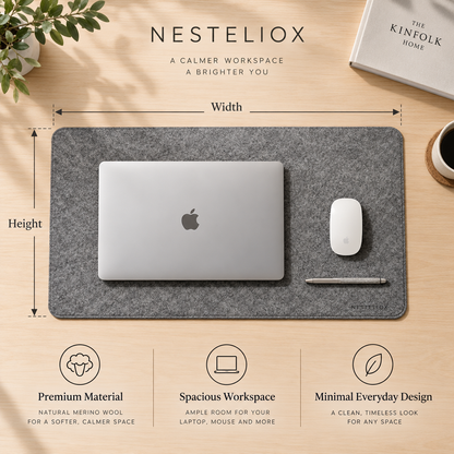 NESTELIOX Premium Felt Desk Mat — Natural Merino Wool Workspace Essential